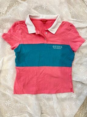 GUESS Y2K Pink & Teal Polo Shirt